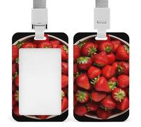 Porta badge con fragole in ciotola, con cordino, cordino staccabile, protezione verticale per carte d'identità, porta badge multiuso per ufficio, insegnanti, infermieri
