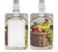 Porta badge con frutta fresca nel cestino, in plastica rigida, custodia protettiva per nome, chiavi, carte d'identità, carte di credito e chiavi di prossimità