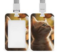 Porta badge con gatto sotto le foglie con cordino staccabile, porta carte d'identità verticale, custodia in plastica impermeabile, per lavoro, ufficio, insegnante, infermiera, dottore