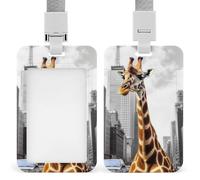 Porta badge con giraffa a New York con cordino staccabile, protezione verticale in plastica per carte d'identità, resistente, per insegnanti, infermieri, ufficiali, personale di sicurezza