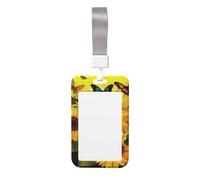 Porta badge con girasole e farfalle floreali con cordino verticale in plastica con finestra trasparente, protezione impermeabile per carte d'identità, per infermieri, insegnanti, ufficio