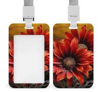 Porta badge con girasole rosso, in plastica rigida, custodia protettiva per nome, chiavi, carte d'identità, carte di credito e chiavi di prossimità