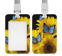 Porta badge con girasoli gialli con farfalle blu con cordino, cordino staccabile, custodia protettiva verticale per carta d'identità, porta badge multiuso per ufficio, insegnanti, infermieri