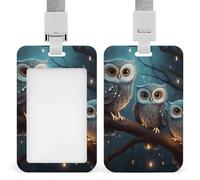 Porta badge con gufo sull'albero, in plastica rigida, custodia protettiva per nome, chiavi, carte d'identità, carte di credito e chiavi di prossimità