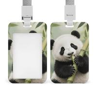 Porta badge con immagine di un cucciolo di panda che mangia bambù, con cordino di sicurezza, in plastica ABS, con finestra frontale trasparente, a scorrimento verticale, ideale come regalo per inferm