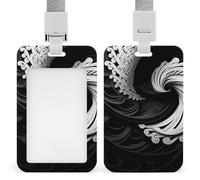 Porta badge con immagine in bianco e nero con cordino, cordino staccabile, custodia protettiva verticale per carte d'identità, porta badge multiuso per ufficio, insegnanti, infermieri