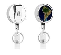 Porta badge con immagine satellitare del Sud America con bobina retrattile, clip per badge in acciaio inossidabile, resistente porta badge per lavoro, infermiere, insegnanti e sicurezza
