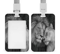 Porta badge con leone e leonessa in bianco e nero con clip retrattile, protezione per carte di credito, nome, badge per lavoro, ufficio, dottore, infermiera