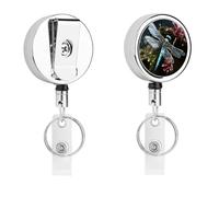 Porta badge con libellula blu, con cordino retrattile e clip a coccodrillo girevole a 360°, resistente in acciaio inox, porta badge per infermieri, insegnanti e professionisti della sicurezza