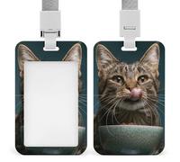 Porta badge con lingua che lecca il gatto, resistente, con cordino, etichette verticali rigide, porta badge, porta badge impermeabile, per infermiere, ufficio, insegnanti, personale