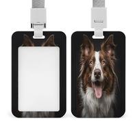 Porta badge con lingua che sporge con cane trasparente, con cordino rimovibile, custodia verticale in plastica rigida per proteggere carte d'identità e carte di credito per ufficio fabbrica