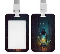 Porta badge con lucciole e lanterna, con stampa, verticale, adatto per carta d'identità per ufficio, scuola, tessera di prossimità, patente di guida e pass