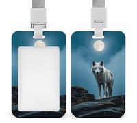Porta badge con lupo bianco sulla roccia, porta badge con cordino staccabile, design impermeabile per ufficio, posto di lavoro