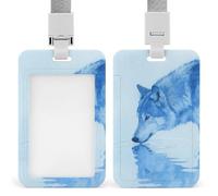 Porta badge con lupo blu con cordino staccabile, custodia protettiva verticale in plastica trasparente, impermeabile e resistente, per infermiere, insegnanti, personale in ufficio, donne e uomini