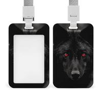Porta badge con lupo dagli occhi rossi e nero, in plastica rigida, custodia protettiva per nome, chiavi, carte d'identità, carte di credito e chiavi di prossimità