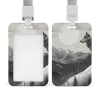 Porta badge con lupo solitario Snow Mountain, porta badge con cordino staccabile, design impermeabile per ufficio, posto di lavoro