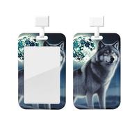 Porta badge con lupo sotto la luna, con cordino, impermeabile, porta carte di credito, targhette per nome, per personale d'ufficio, insegnanti, infermiere