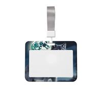 Porta badge con lupo sotto la luna, con cordino, targhetta identificativa, scorrevole, in plastica rigida, porta badge da lavoro, per insegnanti di ufficio, donne e uomini