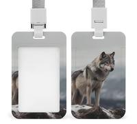 Porta badge con lupo sulla montagna carino lavoro nome clip con cordino protezione verticale per carte di credito custodia per lavoro ufficio infermiera insegnante di medicina donne