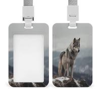 Porta badge con lupo sulla montagna stampato verticale porta carte di identità adatto per ufficio scuola ID card di prossimità chiave patente di guida e pass