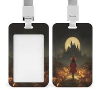 Porta badge con mantello rosso che cammina sul sentiero oscuro con clip retrattile, porta carte di credito, targhetta per nome, per lavoro, ufficio, dottore, infermiera