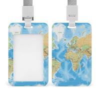Porta badge con mappa del mondo con cordino staccabile, impermeabile, verticale, porta badge per infermiere, insegnanti, ufficio, donne e uomini