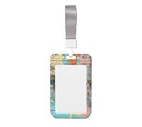 Porta badge con mappa del mondo dei cartoni animati. Porta badge scorrevole con cordino, custodia per carta d'identità stampata