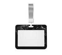Porta badge con mappa del mondo, nero, con cordino, in plastica, orizzontale, con finestra trasparente, impermeabile, protezione per carte d'identità, per infermieri, insegnanti, ufficio
