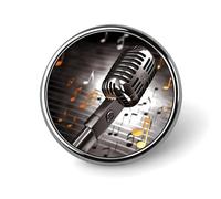 Porta badge con microfono e note musicali, distintivo rotondo personalizzato con immagine, spilla con bottone in lega di alluminio, spilla squisita, spille con bottone alla moda, spille decorative per