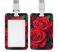 Porta badge con molte rose rosse, porta badge con cordino staccabile, design impermeabile per ufficio, posto di lavoro