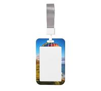 Porta badge con mongolfiera Hawaii, porta badge scorrevole in plastica verticale, per donne e uomini, con cordino, custodia per badge da lavoro, per ufficio