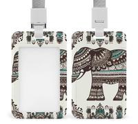 Porta badge con motivo a elefante boemo con fessura push-pull e cordino, porta badge verticale in plastica impermeabile, portadocumenti da viaggio portatile, protezione per carte rimovibile