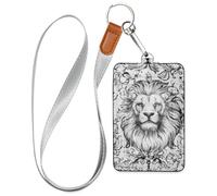 Porta badge con motivo a faccia di leone bianco bohémien, con cordino e capacità di 3 carte, per personale, ufficiali, studenti, medici, dipendenti