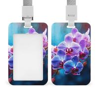 Porta badge con motivo a fiori di orchidea colorati, con fessura push-pull e cordino, porta badge verticale in plastica impermeabile, portadocumenti da viaggio portatile, protezione per carte rimovibi