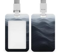Porta badge con motivo a onde nere profonde con cordino, impermeabile, per carte d'identità, per lavoro, ufficio, insegnante, infermiera