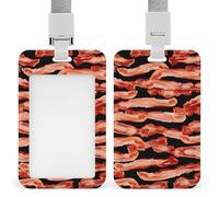Porta badge con motivo a pancetta, con fessura push-pull e cordino, porta badge verticale in plastica impermeabile, portadocumenti da viaggio portatile, protezione per carte rimovibile