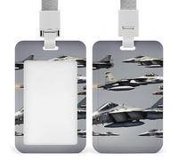 Porta badge con motivo aereo da caccia con aerei, con cordino staccabile, design impermeabile, per ufficio, posto di lavoro