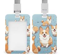 Porta badge con motivo Corgi con cordino staccabile, protezione verticale in plastica resistente, per insegnanti, infermieri, ufficiali, personale di sicurezza
