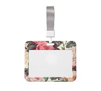 Porta badge con motivo floreale rosa rosa, impermeabile, per chiavi e carte d'identità, con finestra trasparente per documenti, per donne, uomini, personale in ufficio, insegnanti, infermieri