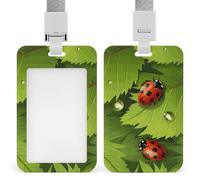 Porta badge con motivo foglie e coccinelle con cordino, cordino staccabile, protezione verticale per carte d'identità, porta badge multiuso per ufficio, insegnanti, infermieri