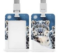 Porta badge con motivo leopardo delle nevi dagli occhi azzurri, porta badge con cordino staccabile, design impermeabile per ufficio, posto di lavoro