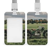 Porta badge con motivo motociclette su erba verde, con cordino staccabile, design impermeabile per ufficio, posto di lavoro