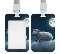 Porta badge con motivo pecore che volano sopra la luna con cordino impermeabile porta carte d'identità per lavoro, ufficio, insegnanti, infermiere