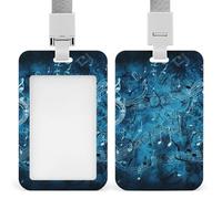 Porta badge con note musicali blu, con fessura push-pull e cordino, porta badge verticale in plastica impermeabile, portadocumenti da viaggio portatile, protezione per carte rimovibile
