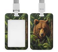 Porta badge con orso bruno in una foresta verde densa porta badge retrattile clip porta carte di credito protezione nome badge per lavoro ufficio medico infermiera