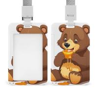 Porta badge con orso che mangia con cordino staccabile, impermeabile, verticale, porta badge per infermiere, insegnanti, ufficio, donne e uomini