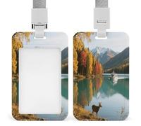 Porta badge con paesaggio autunnale del lago Kanas stampato verticale porta carte di nome adatto per ufficio scuola ID Card di prossimità chiave patente di guida e pass