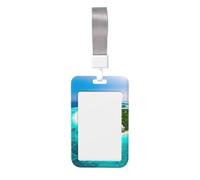 Porta badge con paesaggio delle Maldive. Porta badge scorrevole con cordino, custodia per carta d'identità stampata