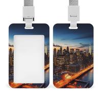 Porta badge con paesaggio di New York City, in plastica rigida, custodia protettiva per nome, chiavi, carte d'identità, carte di credito e chiavi di prossimità