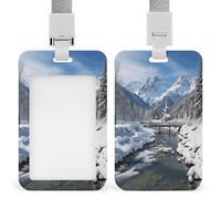 Porta badge con paesaggio invernale nelle Alpi Protezioni trasparenti per badge con cordino staccabile Custodia verticale in plastica rigida protegge carte d'identità di lavoro e carte di credito per